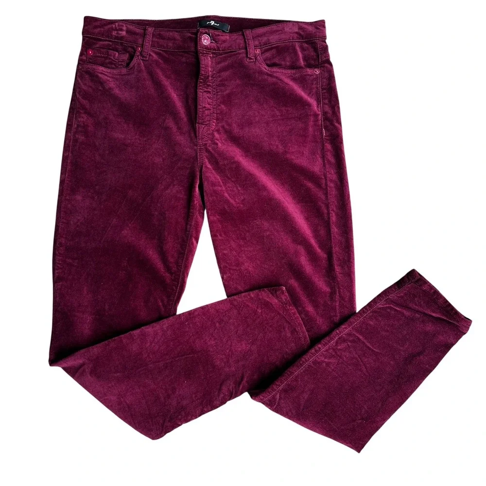 7 For All Mankind Pants Burgundy Velvet Skinny Wine Red Mid Rise Womens Size 32